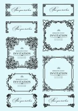 Calligraphic elements and frame vintage set. Stock Illustration