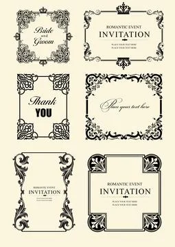 Calligraphic elements and frame vintage set. Stock Illustration