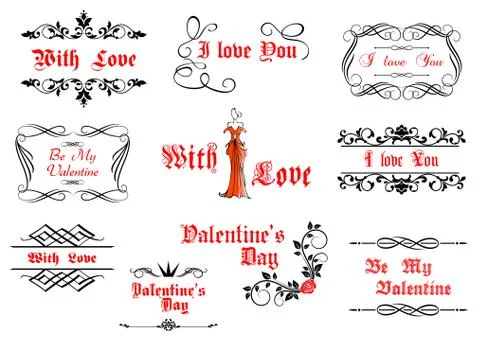 Calligraphic elements with love and valentines details Stock Illustration