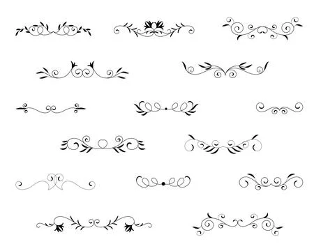 Calligraphic elements, Printing ornaments set Illustrazione stock