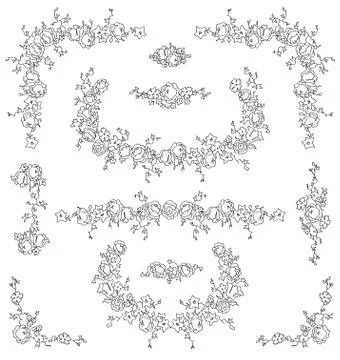 Calligraphic floral elements set Stock Illustration