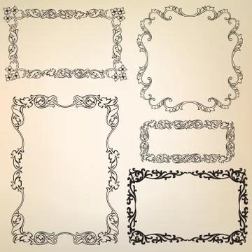 Calligraphic floral frames. Page decor vignette borders, dividers set Illustrazione stock