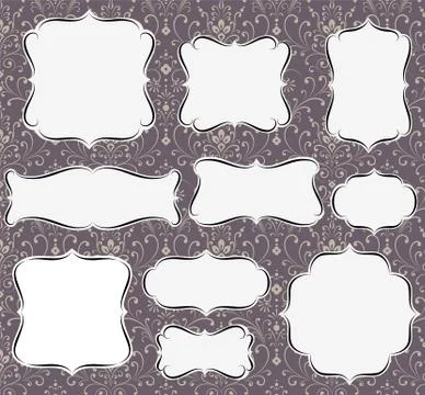 Calligraphic Frames on Damask Background Stock Illustration