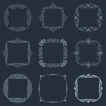 Calligraphic frames set and page decoration. Vector vintage Stock Illustration