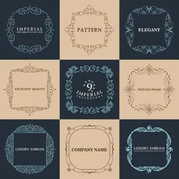 Calligraphic frames set. Vector vintage elegant text border Stock Illustration