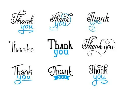 Calligraphic lettering script with black, blue elements on white background.  Stock Illustration