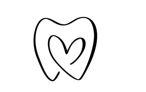Calligraphic line vector tooth and heart icon. Dentistry symbol. Medical sign Stock-Illustration