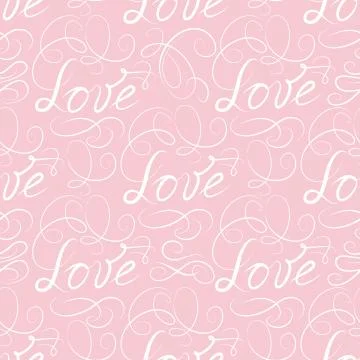 Calligraphic LOVE seamless pattern with vignette. Wedding doodle Stock Illustration