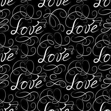 Calligraphic LOVE seamless pattern with vignette. Valentine's da Stock Illustration