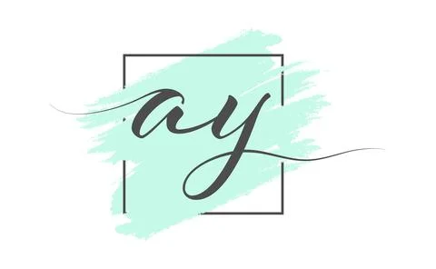 Calligraphic lowercase letters AY on a colored background in a frame Stock Illustration