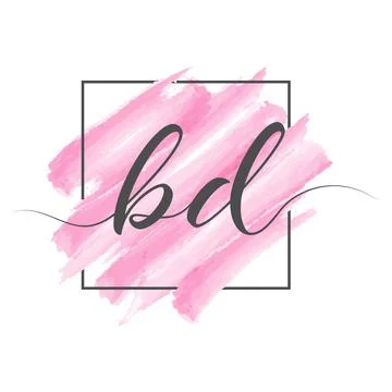 Calligraphic lowercase letters BD in a single line on a colored background in イラスト素材