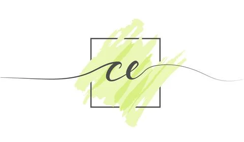 Calligraphic lowercase letters CE in a single line on a colored background in Stock Illustration
