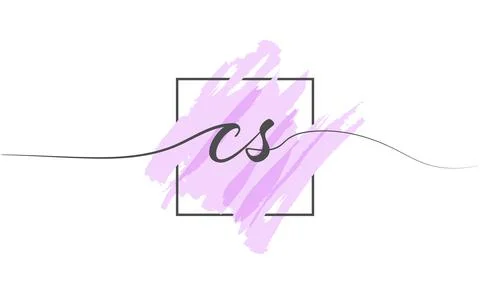 Calligraphic lowercase letters CS in a single line on a colored background in Stock Illustration