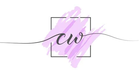 Calligraphic lowercase letters CW in a single line on a colored background in Stock Illustration