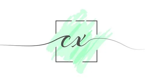 Calligraphic lowercase letters CX in a single line on a colored background in Stock Illustration