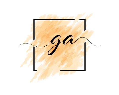 Calligraphic lowercase letters G and A are written in a solid line on a color Stock Illustration