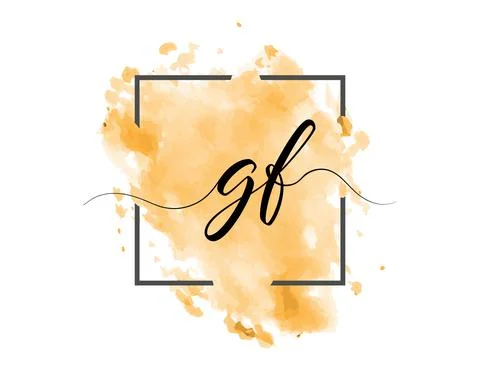Calligraphic lowercase letters G and F are written in a solid line on a color Illustrazione stock