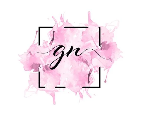 Calligraphic lowercase letters G and N are written in a solid line on a color Illustrazione stock