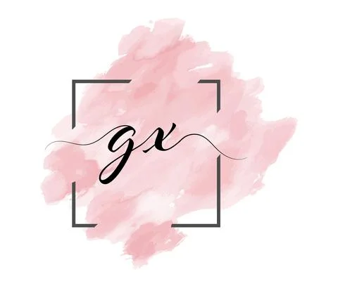 Calligraphic lowercase letters G and X are written in a solid line on a color Illustrazione stock