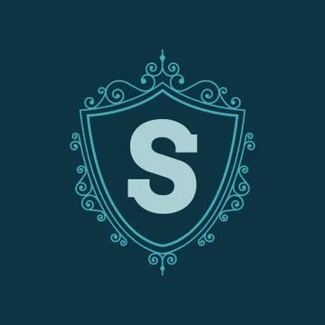 Calligraphic monogram emblem shield logo design template. Stock-Illustration