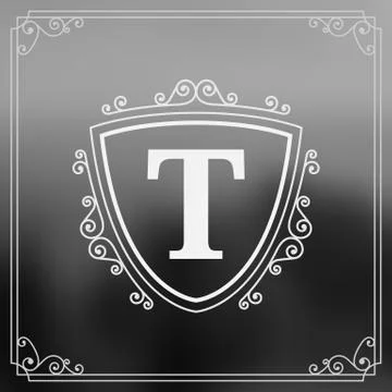 Calligraphic monogram emblem shield logo design template. Ilustração Stock