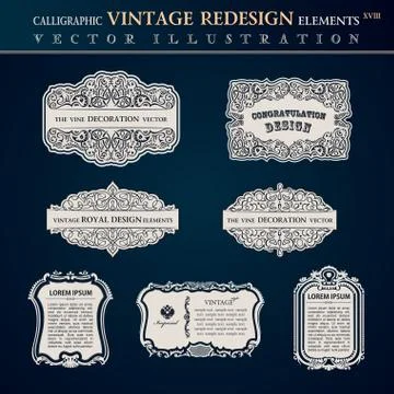 Calligraphic old vintage elements labels and frames Illustrazione stock