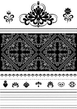 Calligraphic openwork border and ornaments for design Stock Illustration