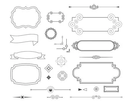 Calligraphic ornament set. Decorations, text frames Stock Illustration