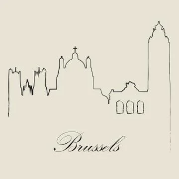 Calligraphic Skyline  of  Brussels   - Vector Illustration Stock Illustration