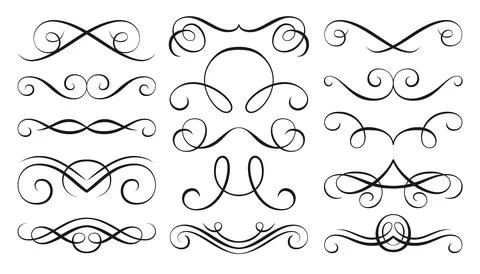 Calligraphic swash swirl line scroll ink flourish Stock Illustration