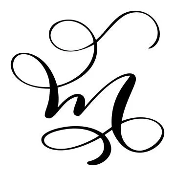 Calligraphic vector hand drawn uppercase letter m forming ornate monogram with 스톡 일러스트