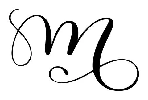 Calligraphic vector hand drawn uppercase letter m forming ornate monogram with 스톡 일러스트