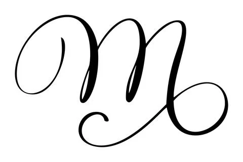Calligraphic vector hand drawn uppercase letter m forming ornate monogram with 스톡 일러스트