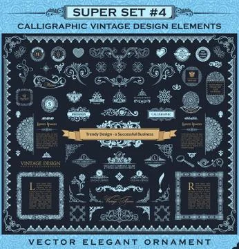 Calligraphic vintage elements. Vector baroque set. Design icons Illustrazione stock