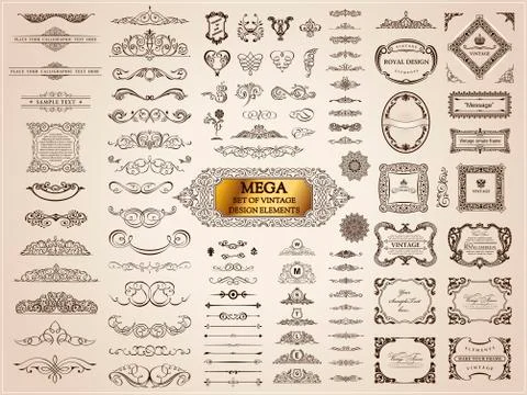 Calligraphic vintage elements. Vector baroque set. Design icons Illustrazione stock
