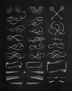 Calligraphic vintage graphic elements chalk Stock Illustration