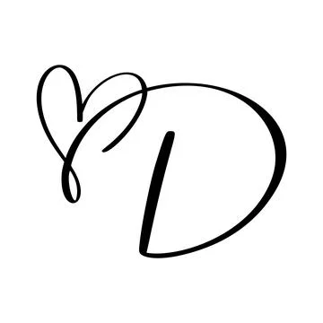 Calligraphy D letter intertwined, vector forming a heart at the top. Represen Иллюстрация