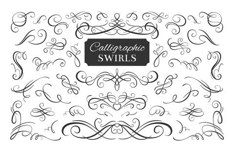 Calligraphy decorative swirls. Twisted elements, retro typography, strokes of Stock Illustration