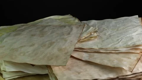 Calligraphy education and school concept. Ancient parchment papers on the woo Stock Footage 171032815