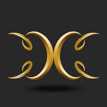 Calligraphy gold letter X monogram logo, feminine 3d initial mark in the vi.. Illustrazione stock