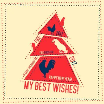 Calligraphy greeting card red fire rooster. Stock Illustration