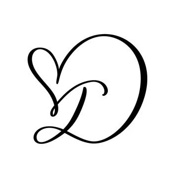 Calligraphy hand drawn vector love letter D. Vintage heart monogram. Script Stock Illustration
