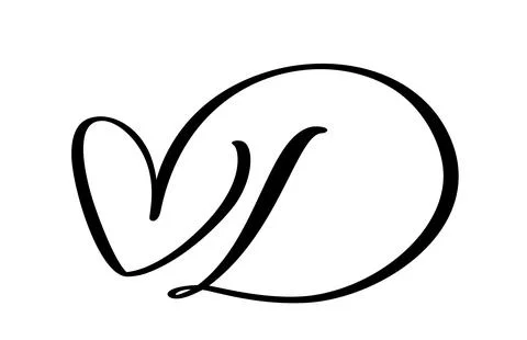 Calligraphy hand drawn vector love letter D. Vintage heart monogram. Script Stock Illustration