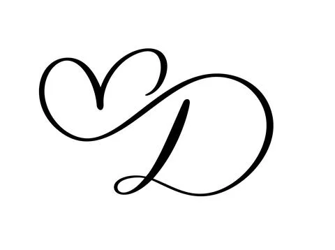 Calligraphy hand drawn vector love letter D. Vintage heart monogram. Script Stock Illustration