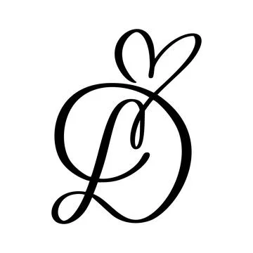 Calligraphy hand drawn vector love letter D. Vintage heart monogram. Script Stock Illustration
