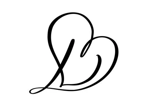 Calligraphy hand drawn vector love letter D. Vintage heart monogram. Script Stock Illustration
