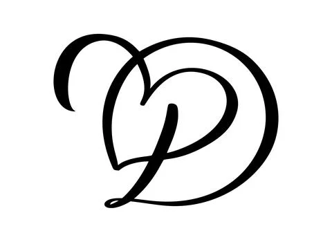 Calligraphy hand drawn vector love letter D. Vintage heart monogram. Script Stock Illustration