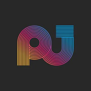 Calligraphy initials letter PJ or JP monogram logo bright gradient parallel.. Stock Illustration