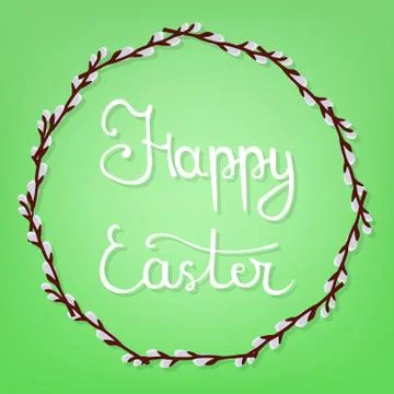 Calligraphy Lettering Happy Easter on Green Background. Vector illustration. イラスト素材