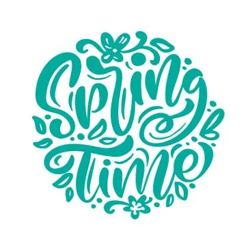 Calligraphy lettering phrase Spring Time. Vector Hand Drawn Isolated text Stock Illustration